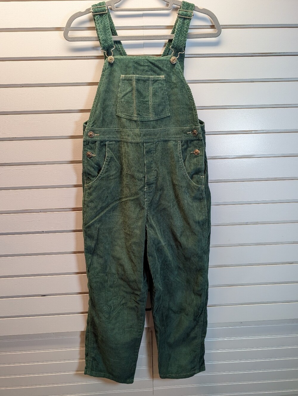 Vintage L.L. Bean Dark Green Corduroy Overalls Girl's Med EUC